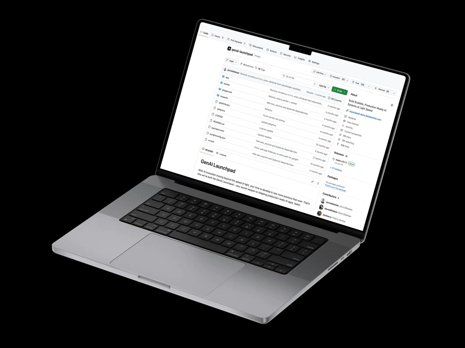 GenAI Launchpad GitHub repository on a laptop